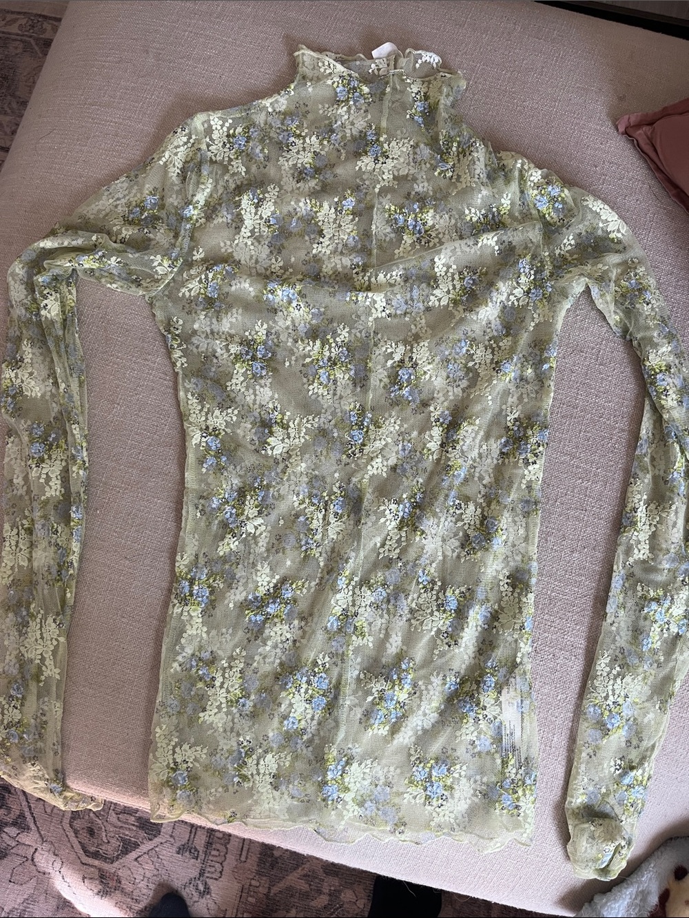 Free People Sheer Floral Lace Long-Sleeve Top - Sage Green